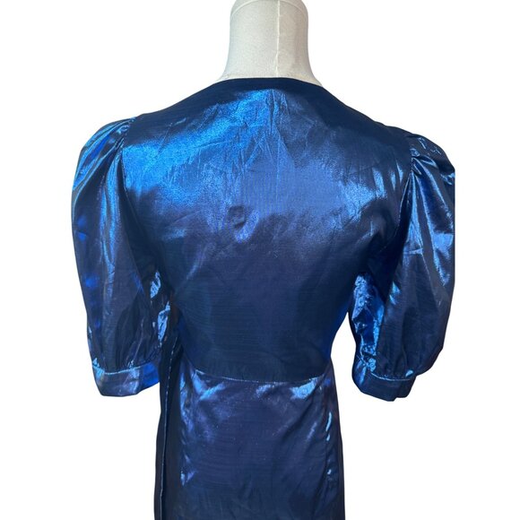 2/$30 ZARA Small Shiny Blue Puff Sleeve Wrap Dress - Picture 15 of 16